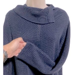 TALBOTS Chevron Stitch Navy Blue Knitted Split Neck Sweater Women Medium